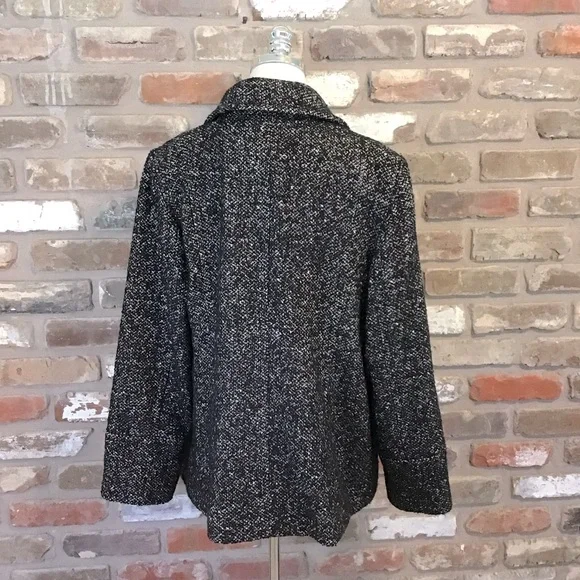 LONDON FOG Women’s Black & White Marled Speckled Textured Wool Blend Coat L - Picture 3 of 8